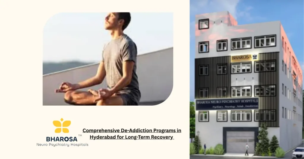 Comprehensive De-Addiction Programs in Hyderabad for Long-Term Recovery showing a patient with counselor during therapy.