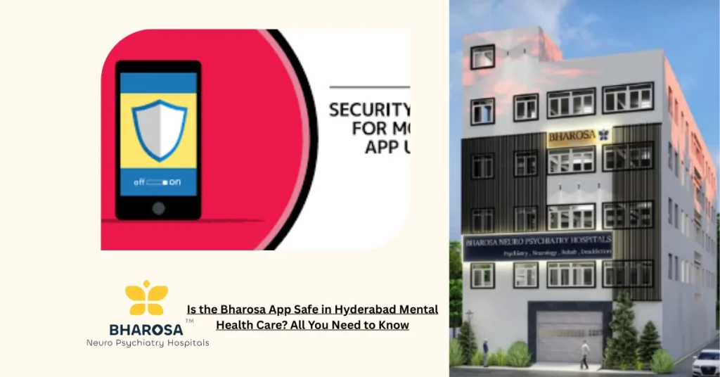 Patient using Bharosa App safely for online psychiatry consultation in Hyderabad with trusted hospital support