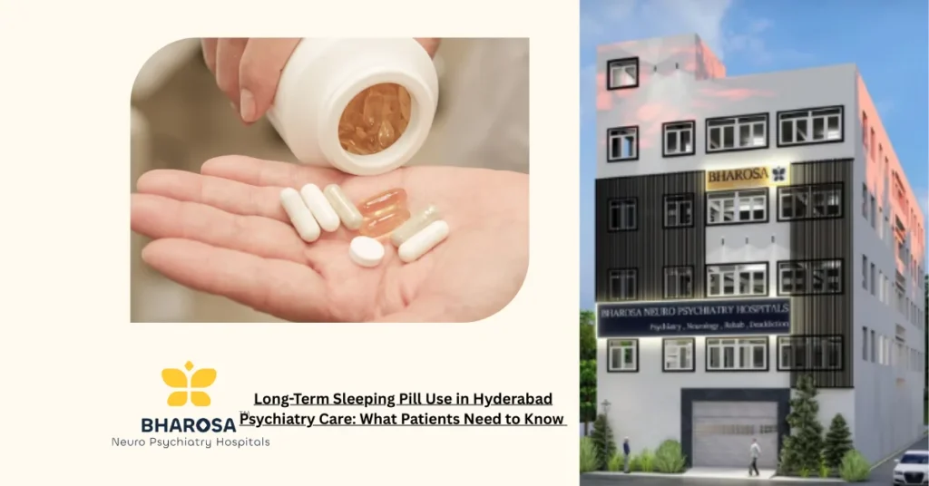 Adult discussing long-term sleeping pill use in Hyderabad psychiatry care with psychiatrist