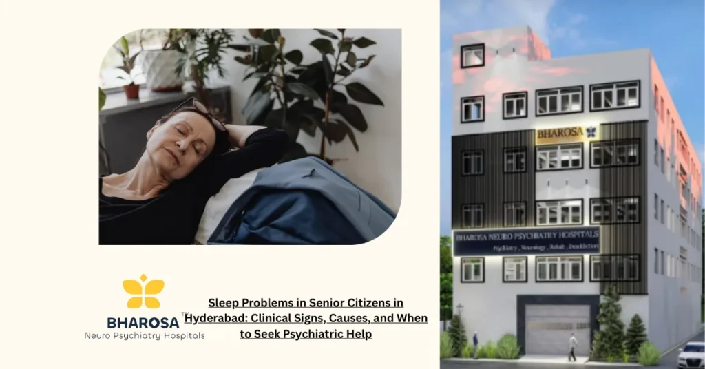 Sleep Problems in Senior Citizens in Hyderabad: Clinical Signs, Causes, and When to Seek Psychiatric Help 7 Elderly couple consulting psychiatrist for Sleep Problems in Senior Citizens in Hyderabad
