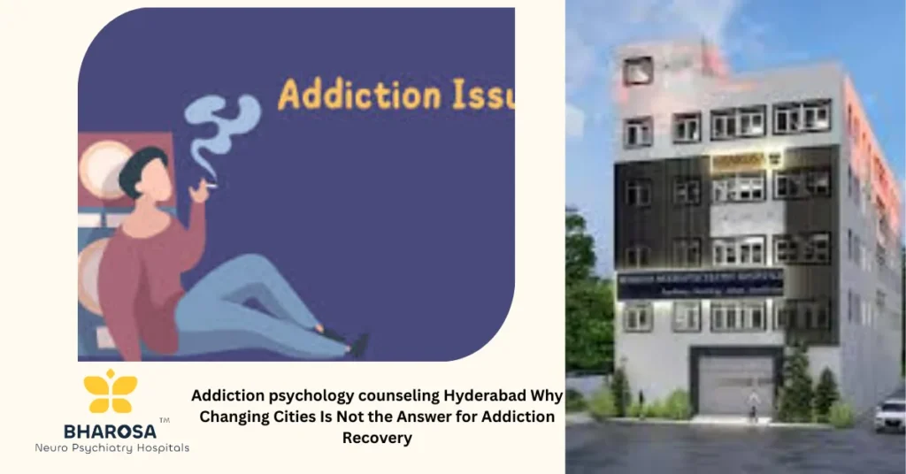 Addiction psychology counseling Hyderabad supportive session in private therapy room