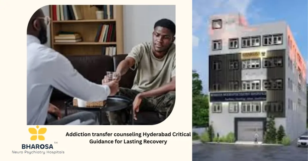 Compassionate psychiatrist in Hyderabad offering addiction transfer counseling Hyderabad to a patient.