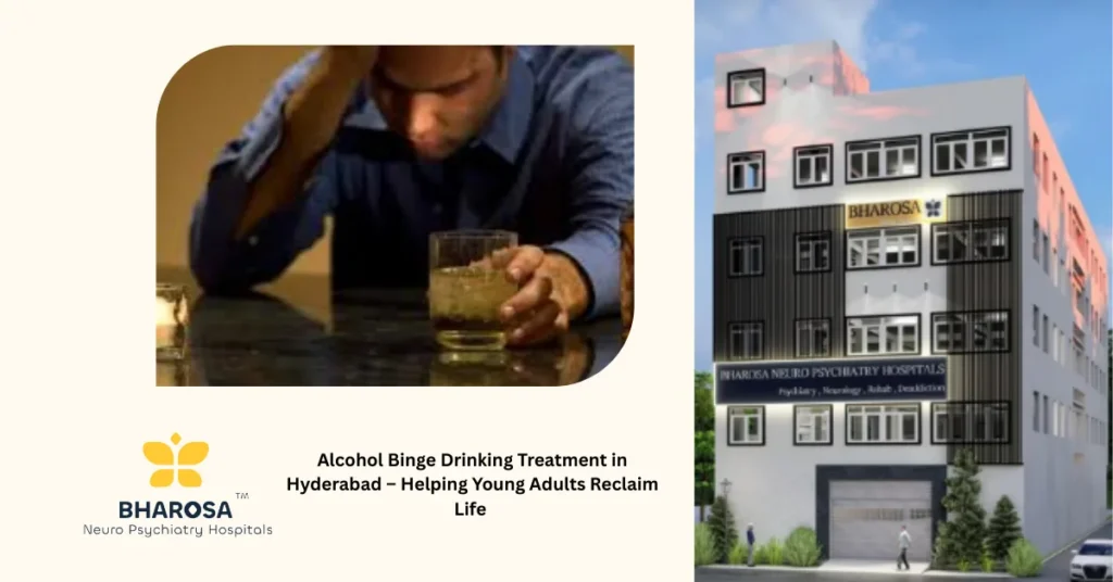 Young adult receiving alcohol binge drinking treatment in Hyderabad at Bharosa Hospitals.