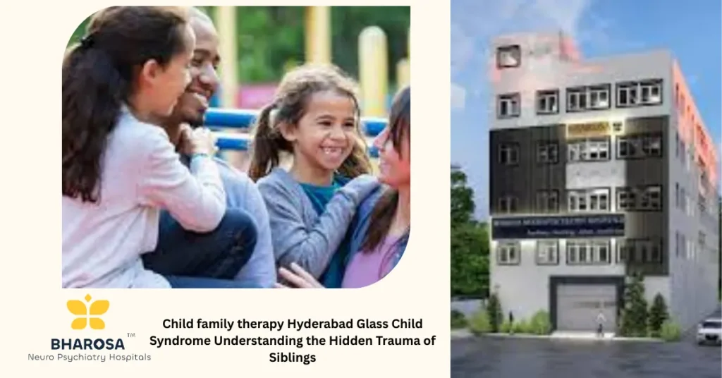 Child family therapy Hyderabad Glass Child Syndrome illustration of a healthy sibling feeling unnoticed