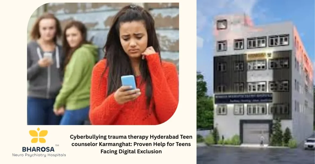 Parent comforting a teen affected by cyberbullying trauma therapy Hyderabad Teen counselor Karmanghat