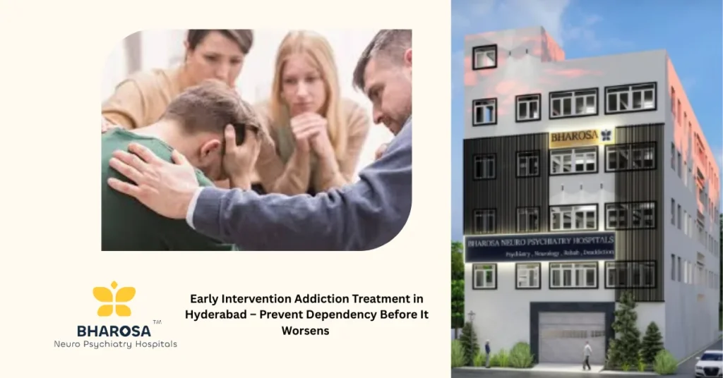 Early Intervention Addiction Treatment in Hyderabad – Prevent Dependency Before It Worsens 1 Early Intervention Addiction Treatment in Hyderabad – Young adult in psychiatric consultation at Bharosa Hospitals