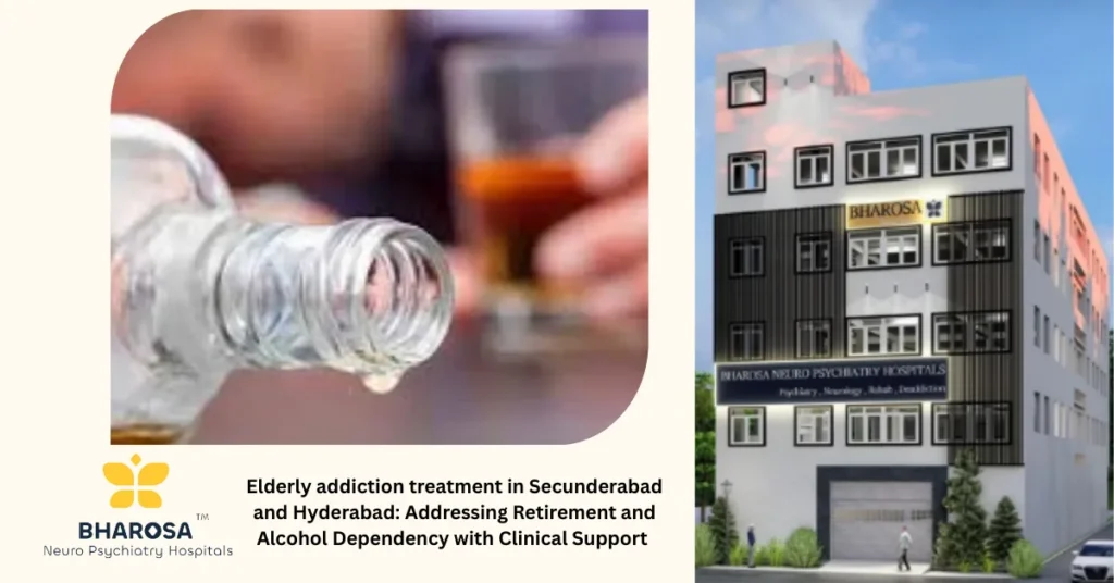 Elderly addiction treatment in Secunderabad and Hyderabad showing emotional isolation in a retired individual.