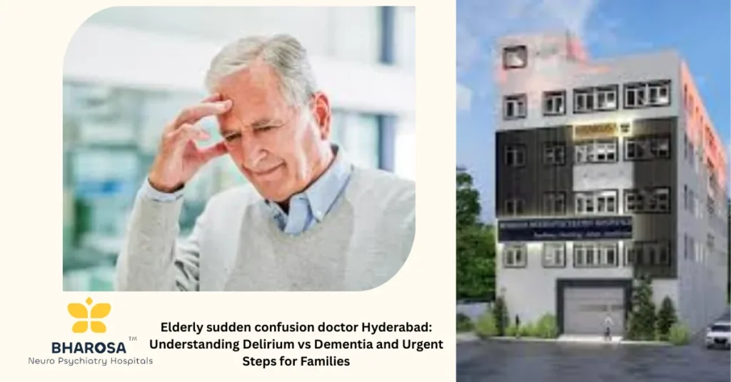 Elderly sudden confusion doctor Hyderabad: Understanding Delirium vs Dementia and Urgent Steps for Families 7 Elderly sudden confusion doctor Hyderabad consultation at Bharosa Neuro-Psychiatry Hospitals