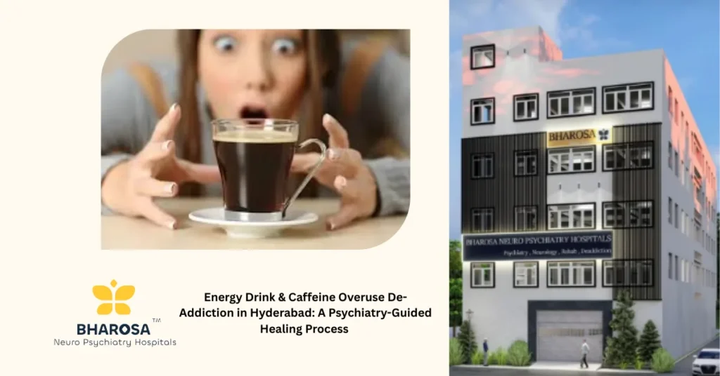 Energy Drink & Caffeine Overuse De-Addiction in Hyderabad: A Psychiatry-Guided Healing Process 7 Young adult showing signs of Energy Drink & Caffeine Overuse De-Addiction in Hyderabad receiving psychiatric care at Bharosa Hospitals