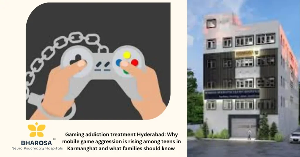 Concerned family with teen and doctor discussing Gaming addiction treatment Hyderabad at Bharosa Neuro-Psychiatry Hospitals