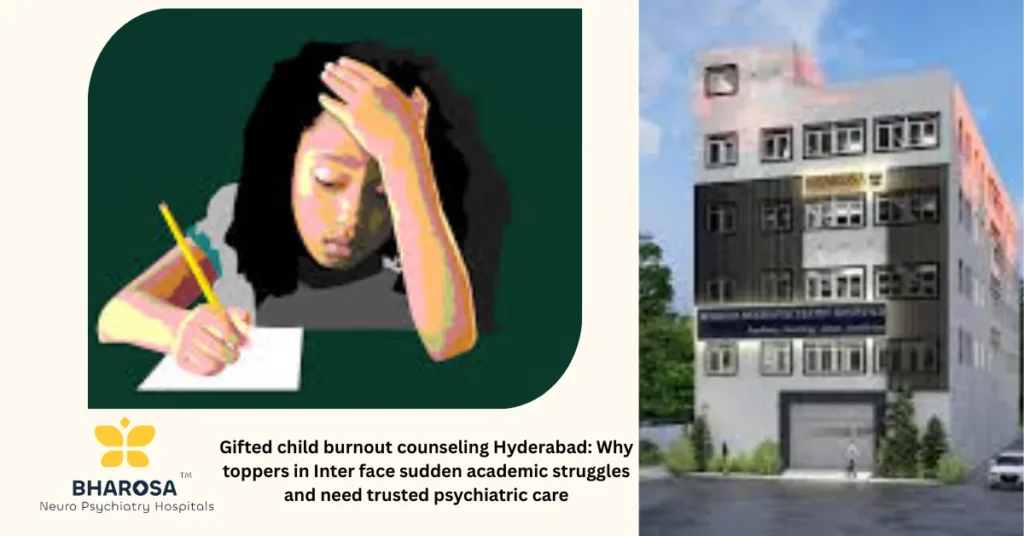 Indian teenage student receiving gifted child burnout counseling Hyderabad from expert psychiatrist in a hospital setting.