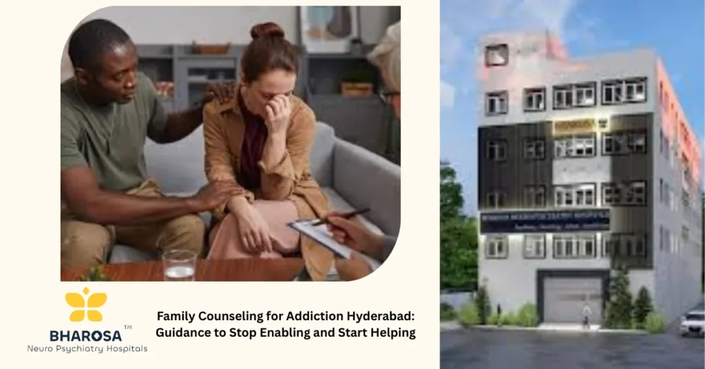 Family Counseling for Addiction Hyderabad: Guidance to Stop Enabling and Start Helping 1 Family Counseling for Addiction Hyderabad with family and psychiatrist in therapy session