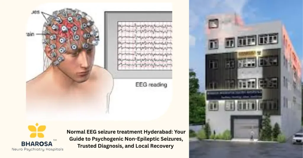 Normal EEG seizure treatment Hyderabad: Your Guide to Psychogenic Non-Epileptic Seizures, Trusted Diagnosis, and Local Recovery 1 Neuro-psychiatrist reassuring family during normal EEG seizure treatment Hyderabad consultation