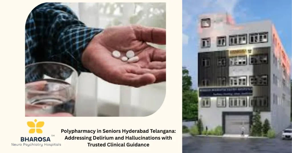 Polypharmacy in Seniors Hyderabad Telangana: Addressing Delirium and Hallucinations with Trusted Clinical Guidance 5 Polypharmacy in Seniors Hyderabad Telangana—doctor assisting elderly patient with safe medication review