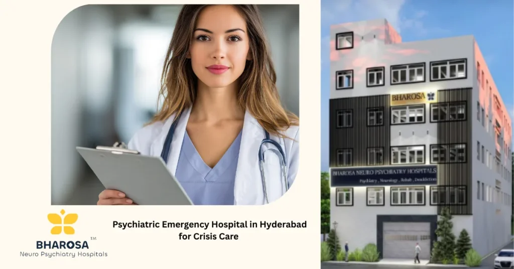 Emergency entrance at psychiatric emergency hospital in Hyderabad for crisis care