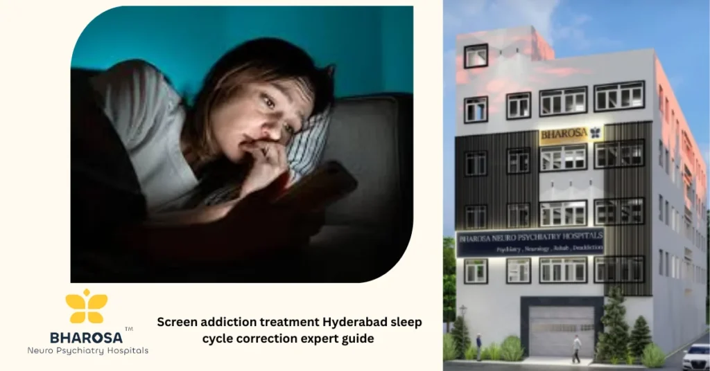 screen addiction treatment Hyderabad sleep cycle correction insomnia patient in bed at night