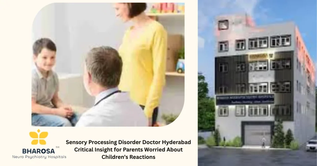 Sensory Processing Disorder doctor Hyderabad explains child sensory therapy to parents in hospital setting