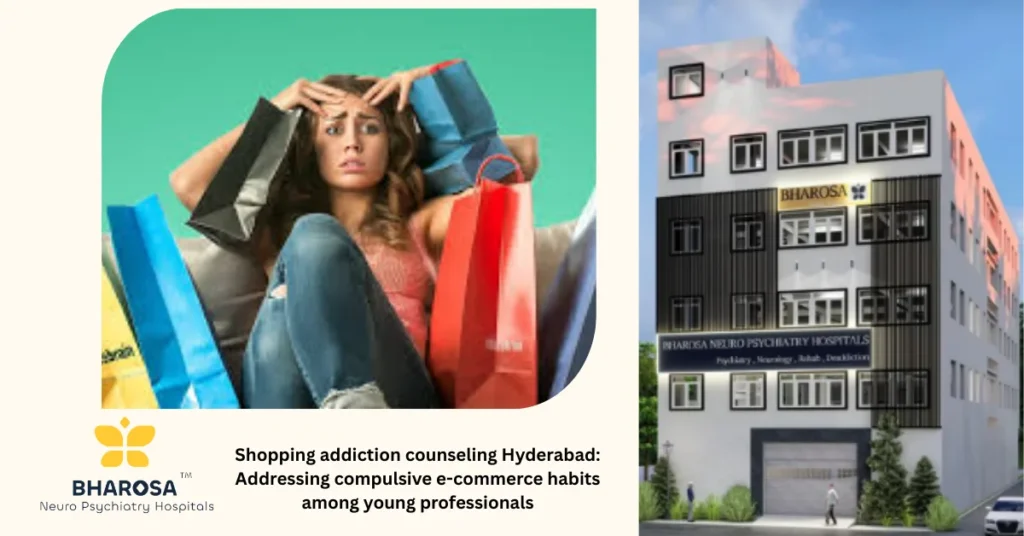 Shopping addiction counseling Hyderabad: Addressing compulsive e-commerce habits among young professionals 8 Young adult seeking shopping addiction counseling Hyderabad with online shopping stress