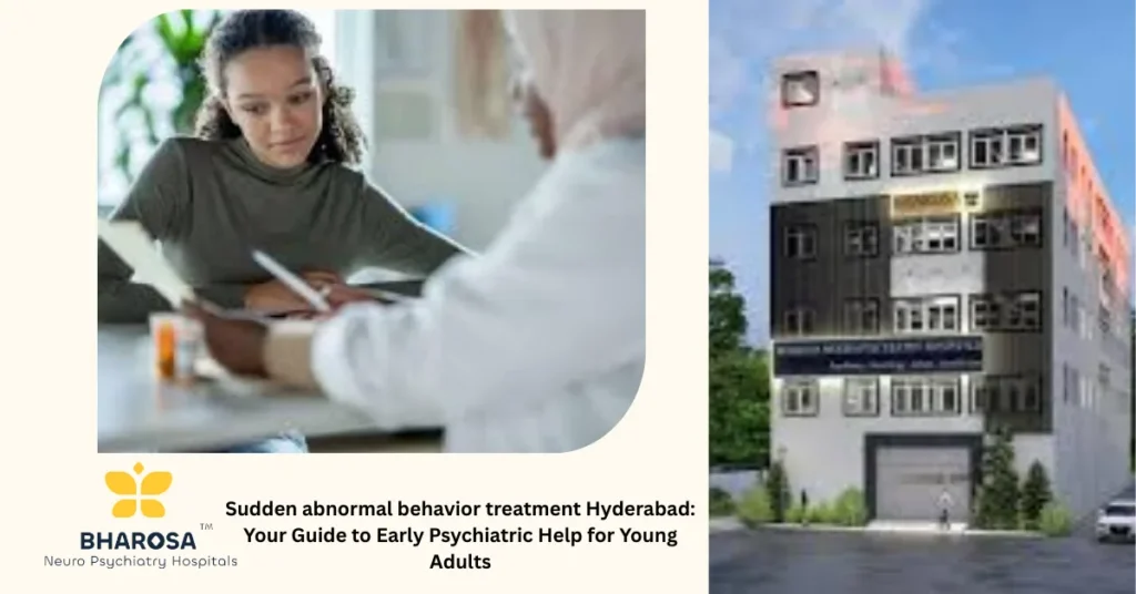 Sudden abnormal behavior treatment Hyderabad: Psychiatrist consulting family and young adult for urgent mental health care at Bharosa Neuro-Psychiatry HospitalsSudden abnormal behavior treatment Hyderabad: Psychiatrist consulting family and young adult for urgent mental health care at Bharosa Neuro-Psychiatry Hospitals