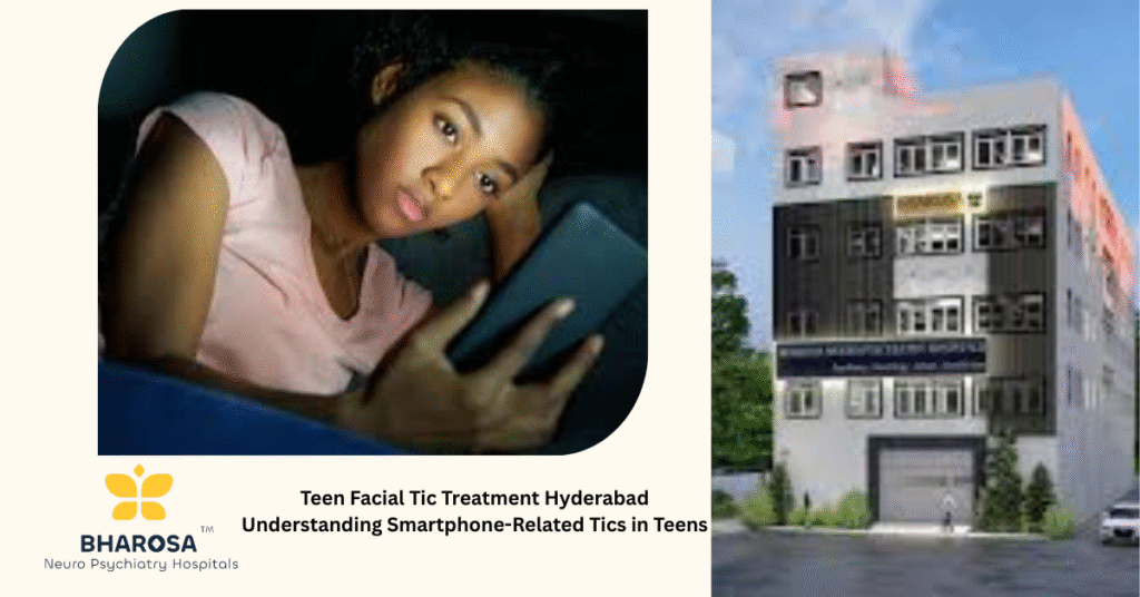 Teen Facial Tic Treatment Hyderabad classroom scene with teenagers showing facial twitching symptoms