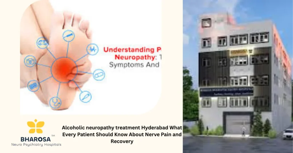 Alcoholic neuropathy treatment Hyderabad What Every Patient Should Know About Nerve Pain and Recovery 7 Patient experiencing burning sensation in feet evaluated for Alcoholic neuropathy treatment Hyderabad at Bharosa Neuro-Psychiatry Hospitals