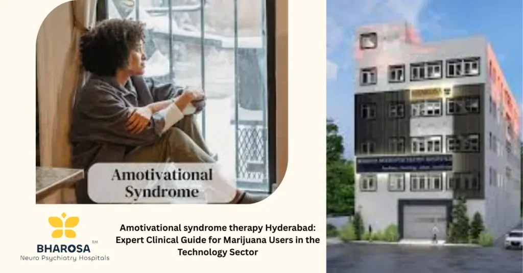 Tech professional affected by amotivational syndrome therapy Hyderabad in a modern office