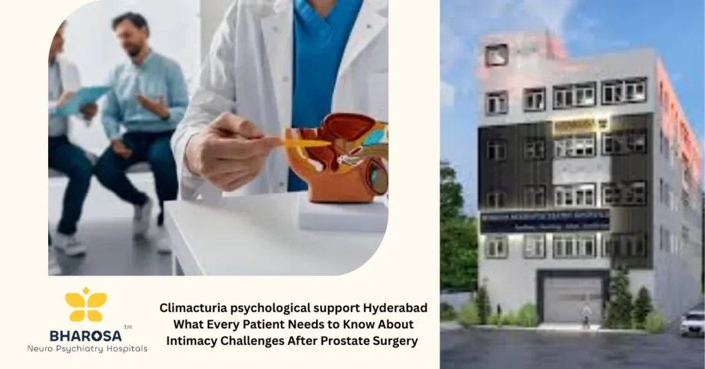 Climacturia psychological support Hyderabad clinical counselling session with patient and spouse in hospital setting