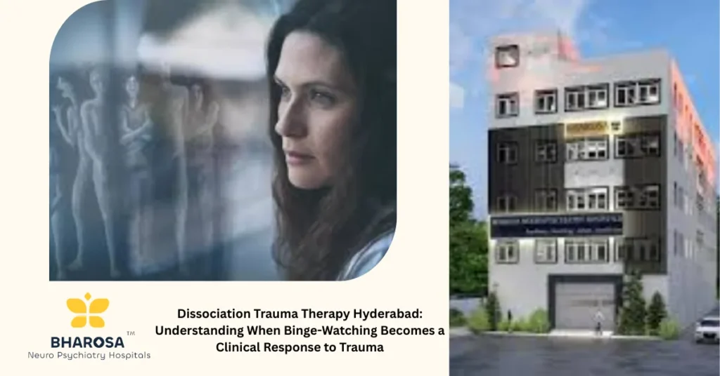 Dissociation trauma therapy Hyderabad - person binge-watching as a clinical trauma response in Hyderabad