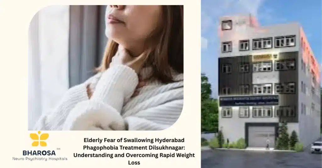 Elderly Fear of Swallowing Hyderabad Phagophobia Treatment Dilsukhnagar: Senior with meal and carer in Hyderabad.
