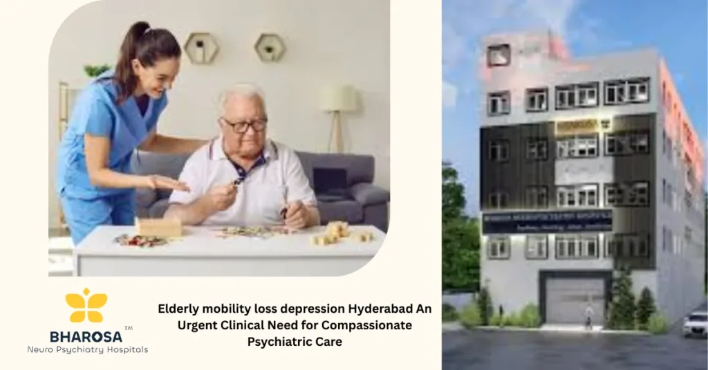 Senior patient in wheelchair receives support for elderly mobility loss depression Hyderabad at Bharosa Neuro-Psychiatry Hospitals