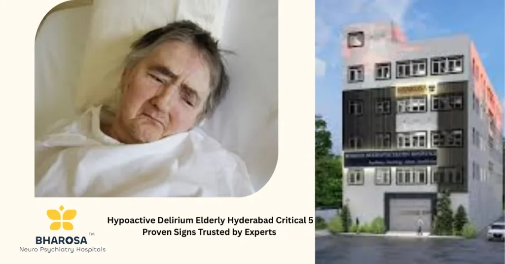Elderly man hospital room psychiatrist examining hypoactive delirium elderly Hyderabad.