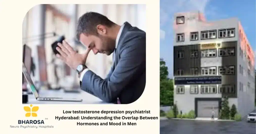 Low testosterone depression psychiatrist Hyderabad: Understanding the Overlap Between Hormones and Mood in Men 7 Low testosterone depression psychiatrist Hyderabad consults male patient in Hyderabad office