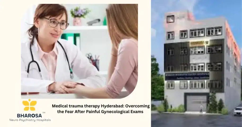 Medical trauma therapy Hyderabad: Female psychiatrist counseling woman after gynecological trauma in Hyderabad clinicMedical trauma therapy Hyderabad: Female psychiatrist counseling woman after gynecological trauma in Hyderabad clinic