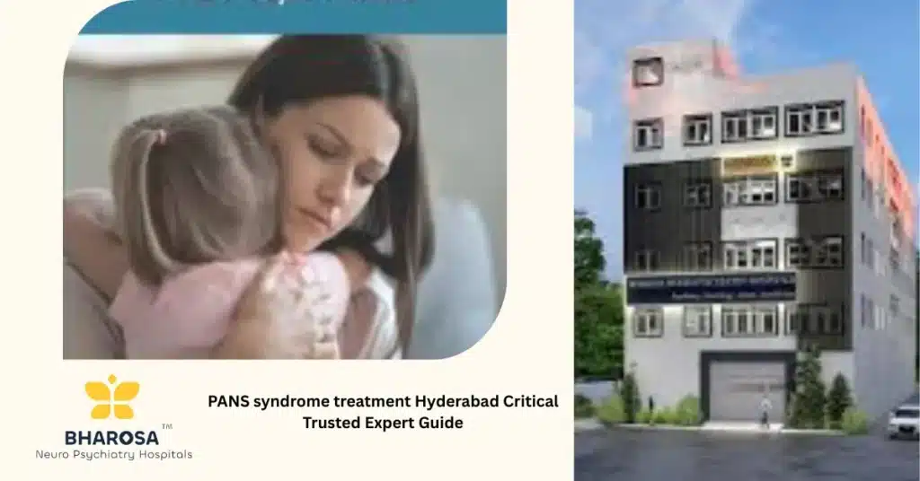 PANS syndrome treatment Hyderabad: Pediatric psychiatrist at Bharosa Neuro-Psychiatry Hospitals in Hyderabad calming a young patient and discussing sudden OCD symptoms with family