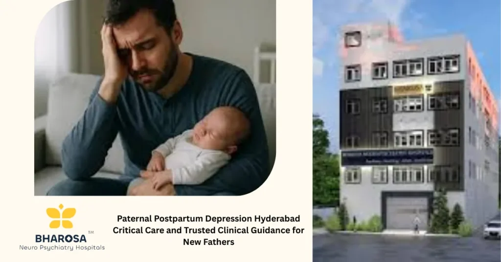 Paternal Postpartum Depression Hyderabad Critical Care and Trusted Clinical Guidance for New Fathers 3 New father holds infant with concern seeking help for Paternal Postpartum Depression Hyderabad