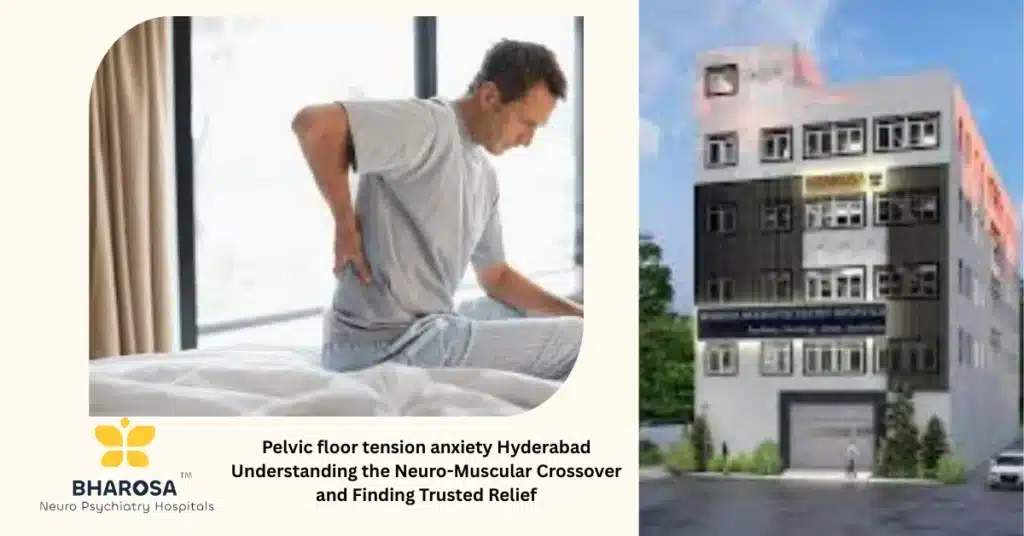 Pelvic floor tension anxiety Hyderabad explained by expert psychiatrist to patient couple in a trusted Hyderabad hospital setting