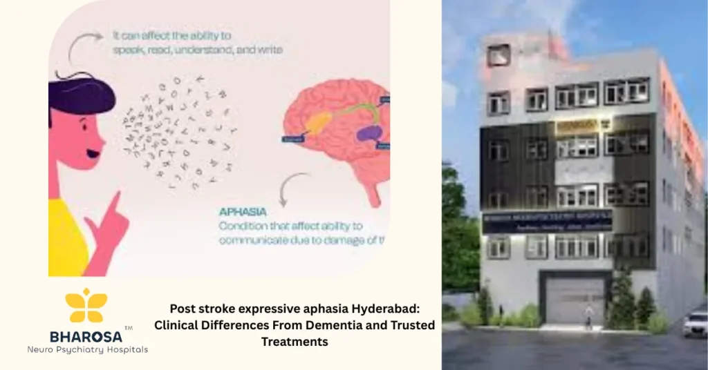 Post stroke expressive aphasia Hyderabad: Clinical Differences From Dementia and Trusted Treatments 9 Elderly person in Hyderabad undergoing speech therapy for Post stroke expressive aphasia Hyderabad