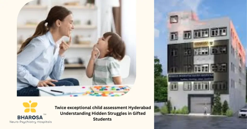 Gifted teenager receiving twice exceptional child assessment Hyderabad in a classroom setting with academic struggles
