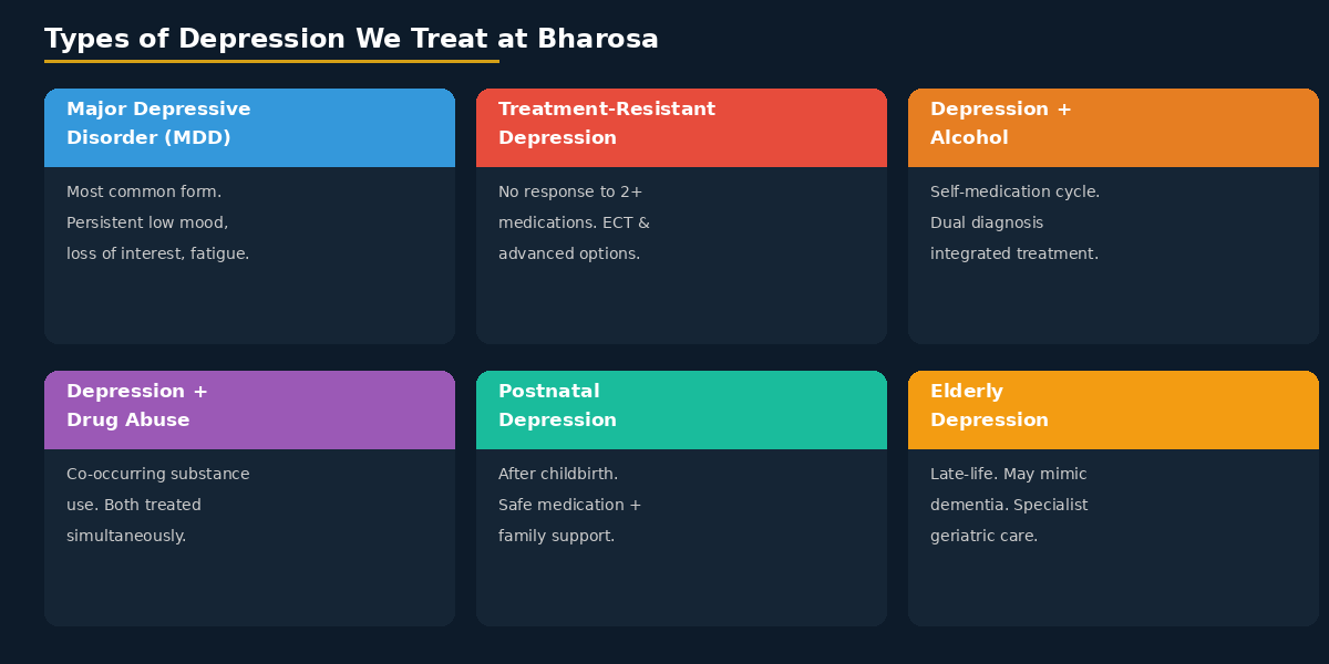 types of depression treated hyderabad MDD TRD postnatal