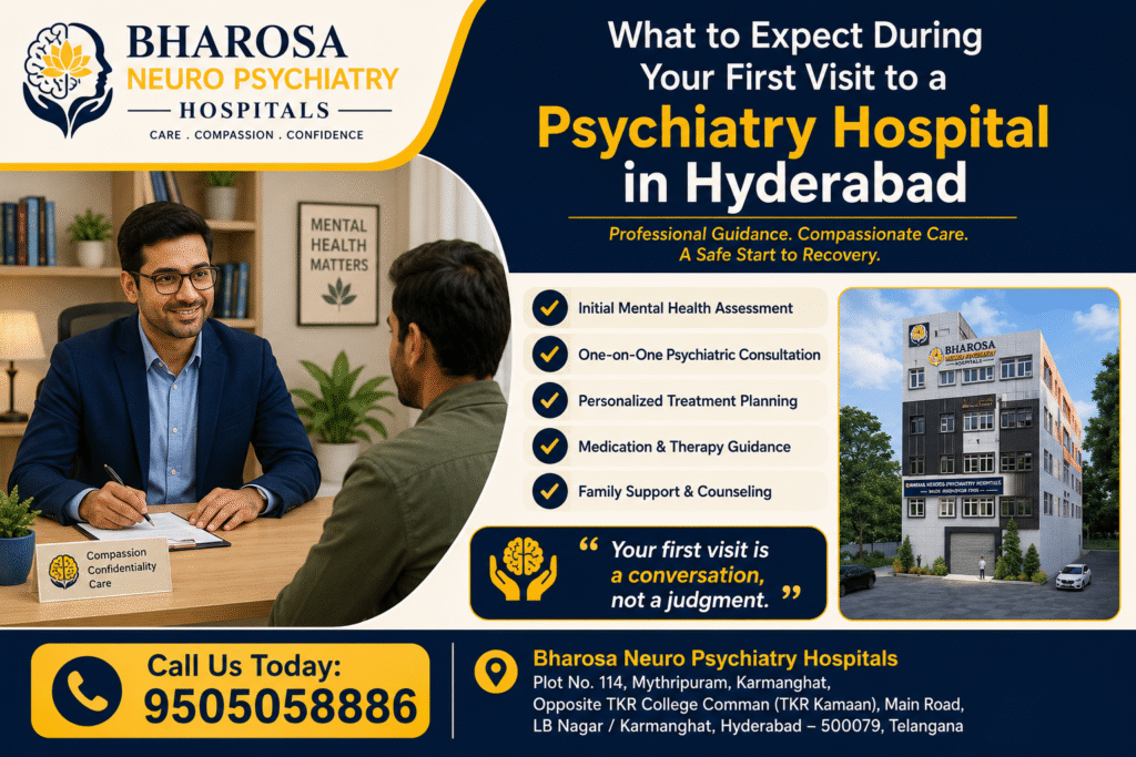 What to Expect During Your First Visit to a Psychiatry Hospital in Hyderabad 1 What to Expect During Your First Visit to a Psychiatry Hospital in Hyderabad